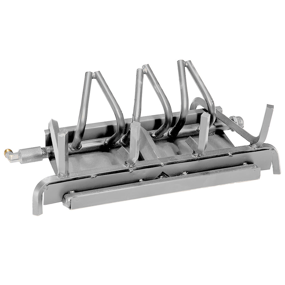 Stainless steel burner system with ignition ports and curved tube supports