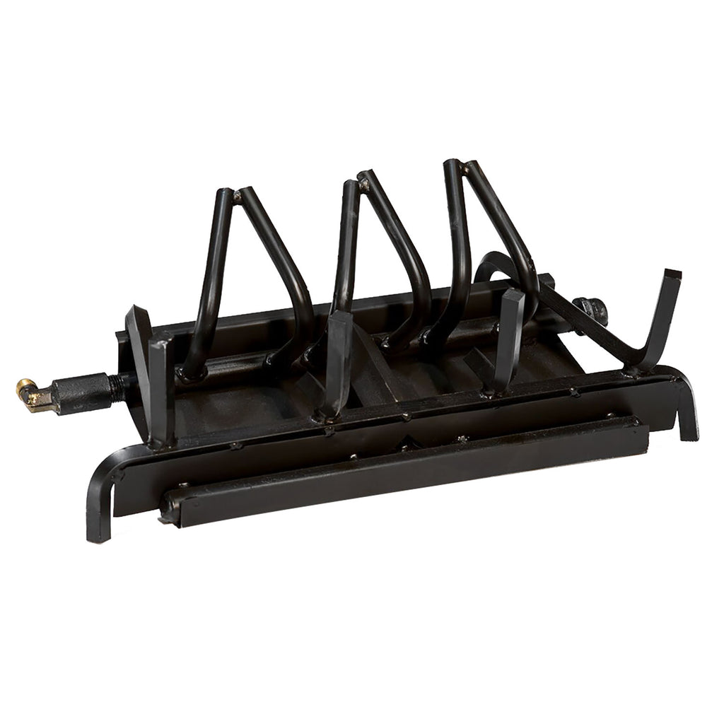 Grand Canyon Kiva gas burner system with black metal manifold and burner arms