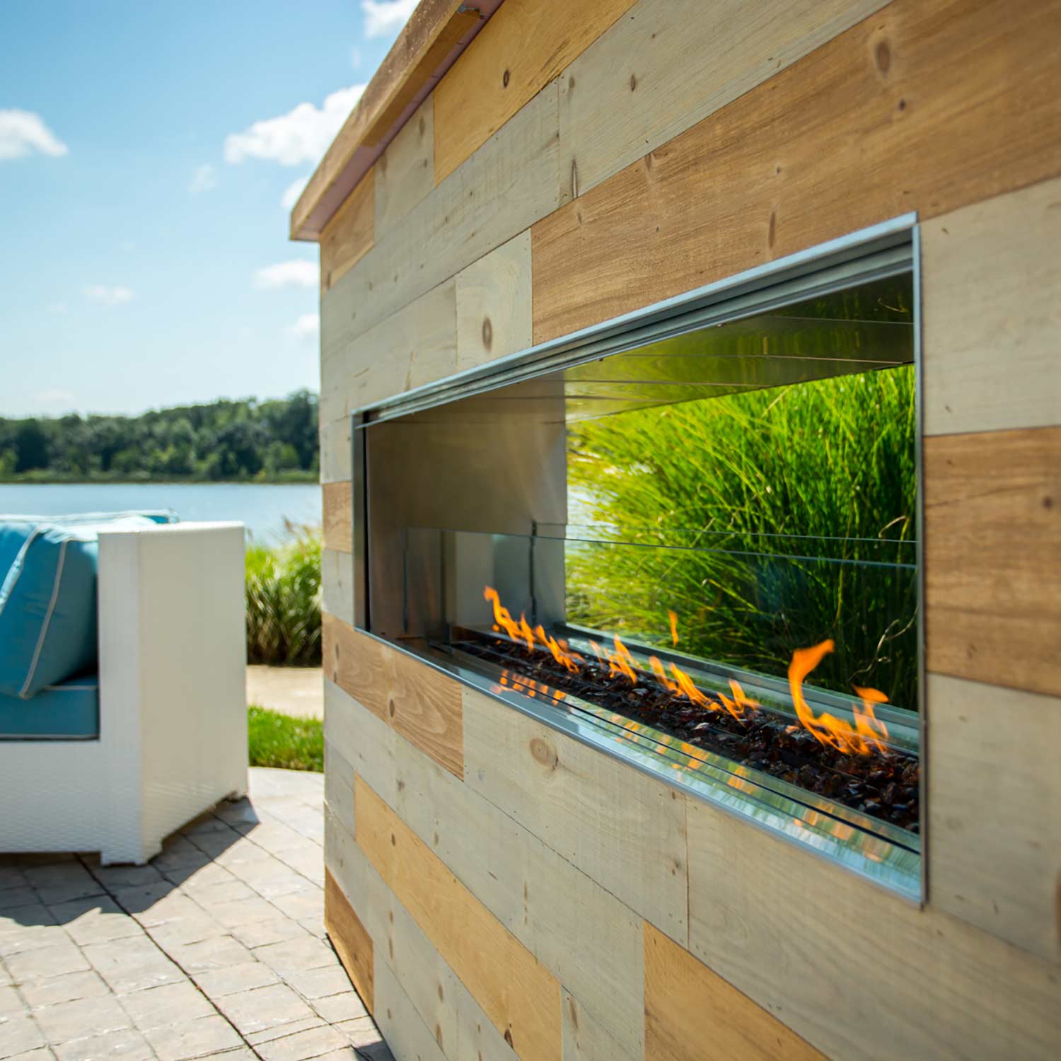 Firegear Kalea Bay Linear See-Through Outdoor Gas Fireplace with LED Lights, 48-Inch