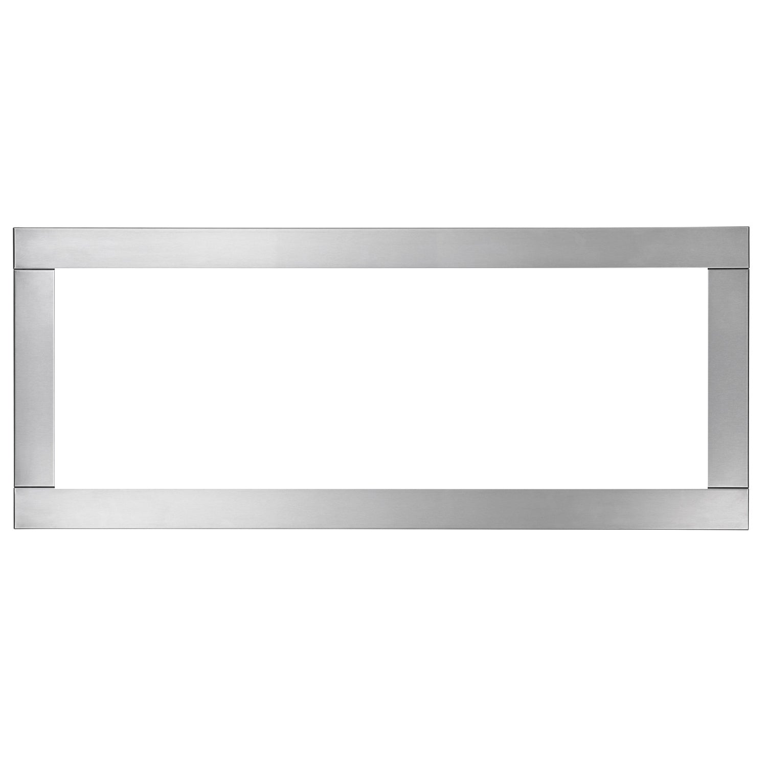 Brushed stainless steel four-sided trim with rectangular opening