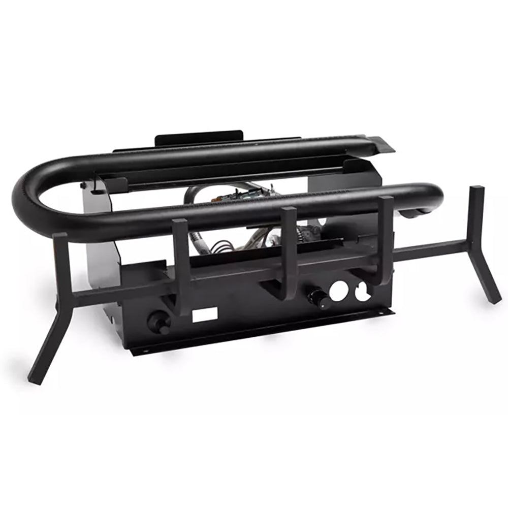 Black outdoor natural gas burner kit with metal frame and support legs