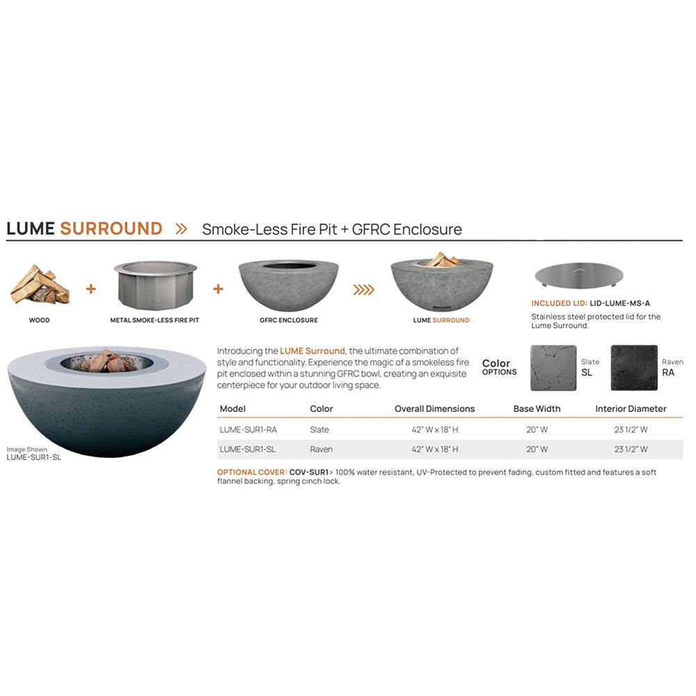Firegear Surround Series GFRC Wood Fire Bowl with Smokeless Stainless Steel Insert