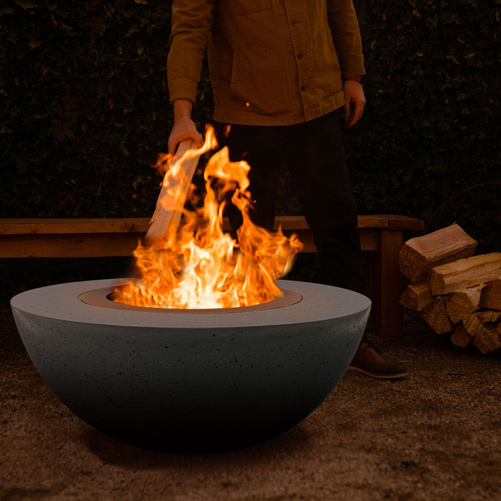 Firegear Surround Series GFRC Wood Fire Bowl with Smokeless Stainless Steel Insert