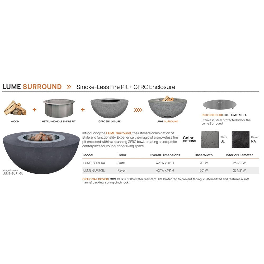 Firegear Surround Series GFRC Wood Fire Bowl with Smokeless Stainless Steel Insert
