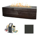 Concrete linear gas fire table with dark wood-look finish, ignition components, dark gray swatch