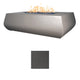 Concrete linear gas fire table in dark gray with flames visible on the top tray