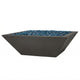 30-inch square low fire bowl, dark gray with blue fire media