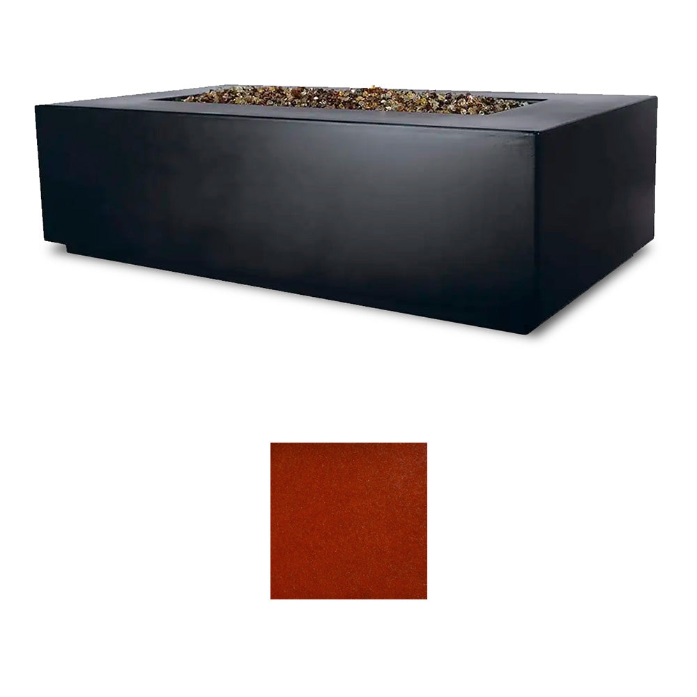Rectangular outdoor fire table, black matte finish with decorative fire media