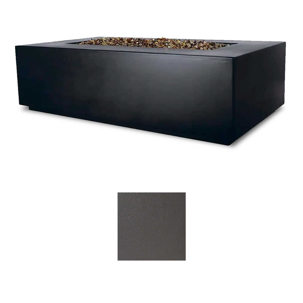 Rectangular outdoor fire table, black matte finish with gray color sample card