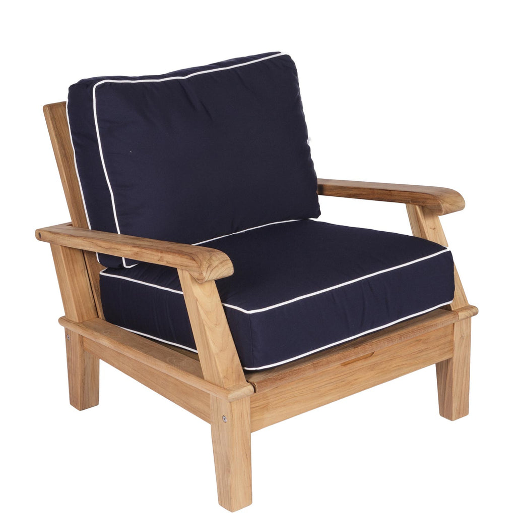 Miami chair with dark navy cushion and natural teak frame