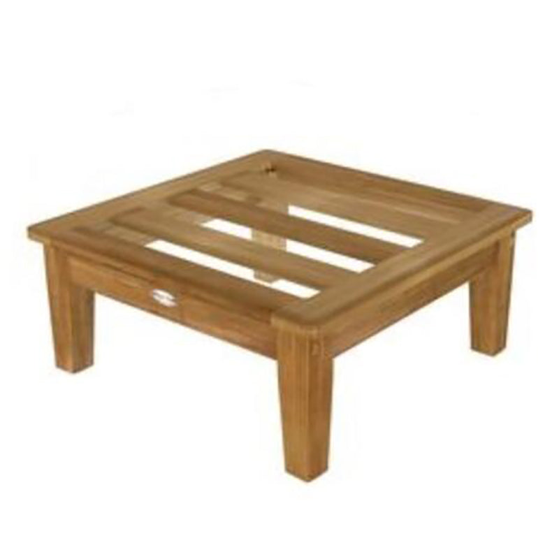 Teak ottoman frame with slatted top and four tapered legs