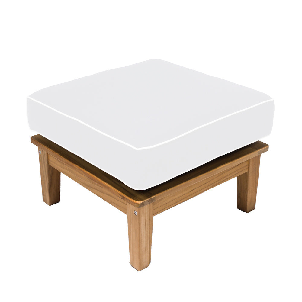 Teak ottoman frame with white cushion and slatted top