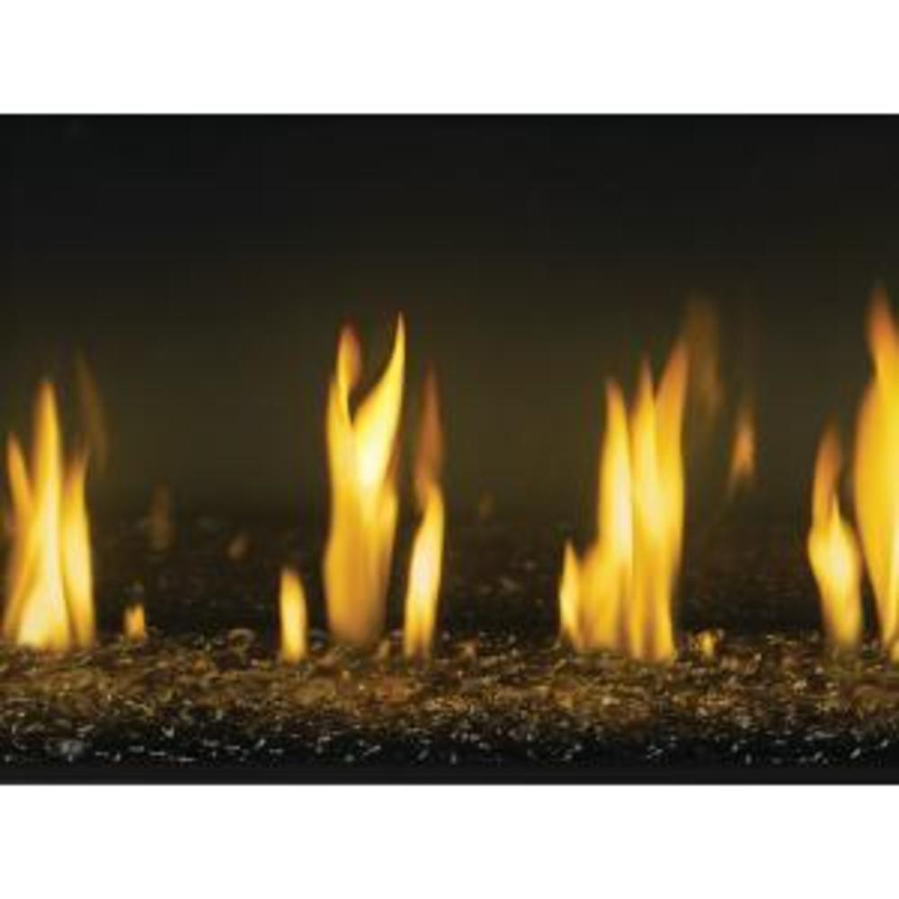 Black fireplace glass media kit with visible flames