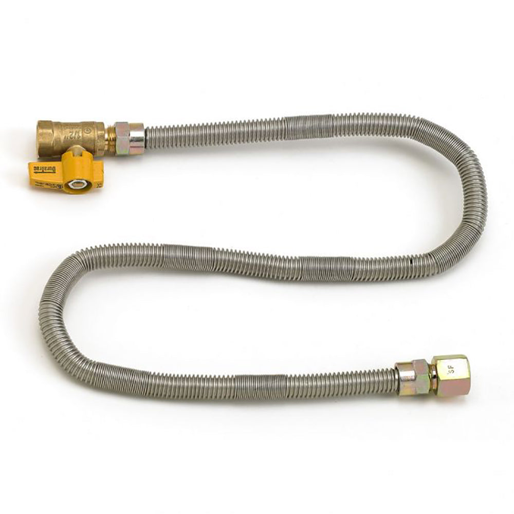 Natural gas match light kit with flexible metal gas line and brass ball valve fittings