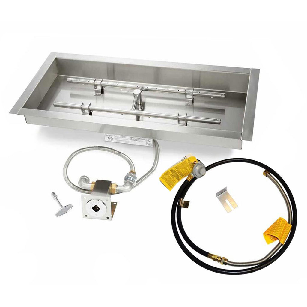 HPC Fire H-Shaped MLFPK Match Light Gas Fire Pit Kit with Rectangular Bowl Pan and Torpedo Burner