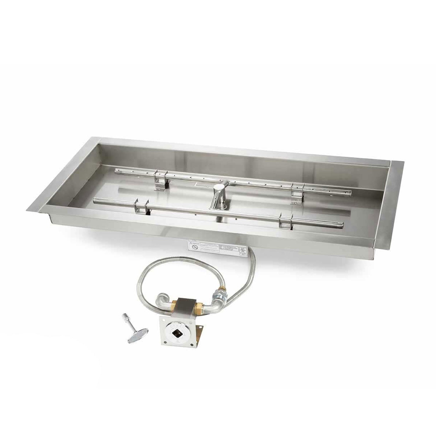 Stainless steel rectangular gas fire pit burner pan with match-light ignition hose and valve