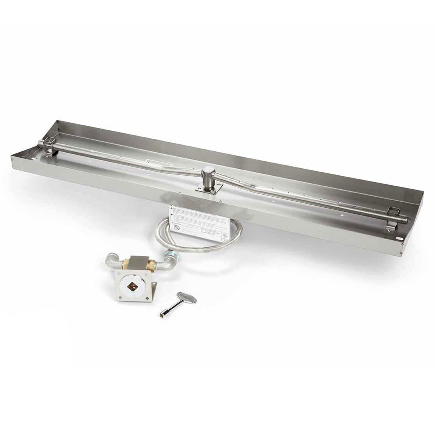 Rectangular linear gas fire pit burner kit with ignition parts and control regulator