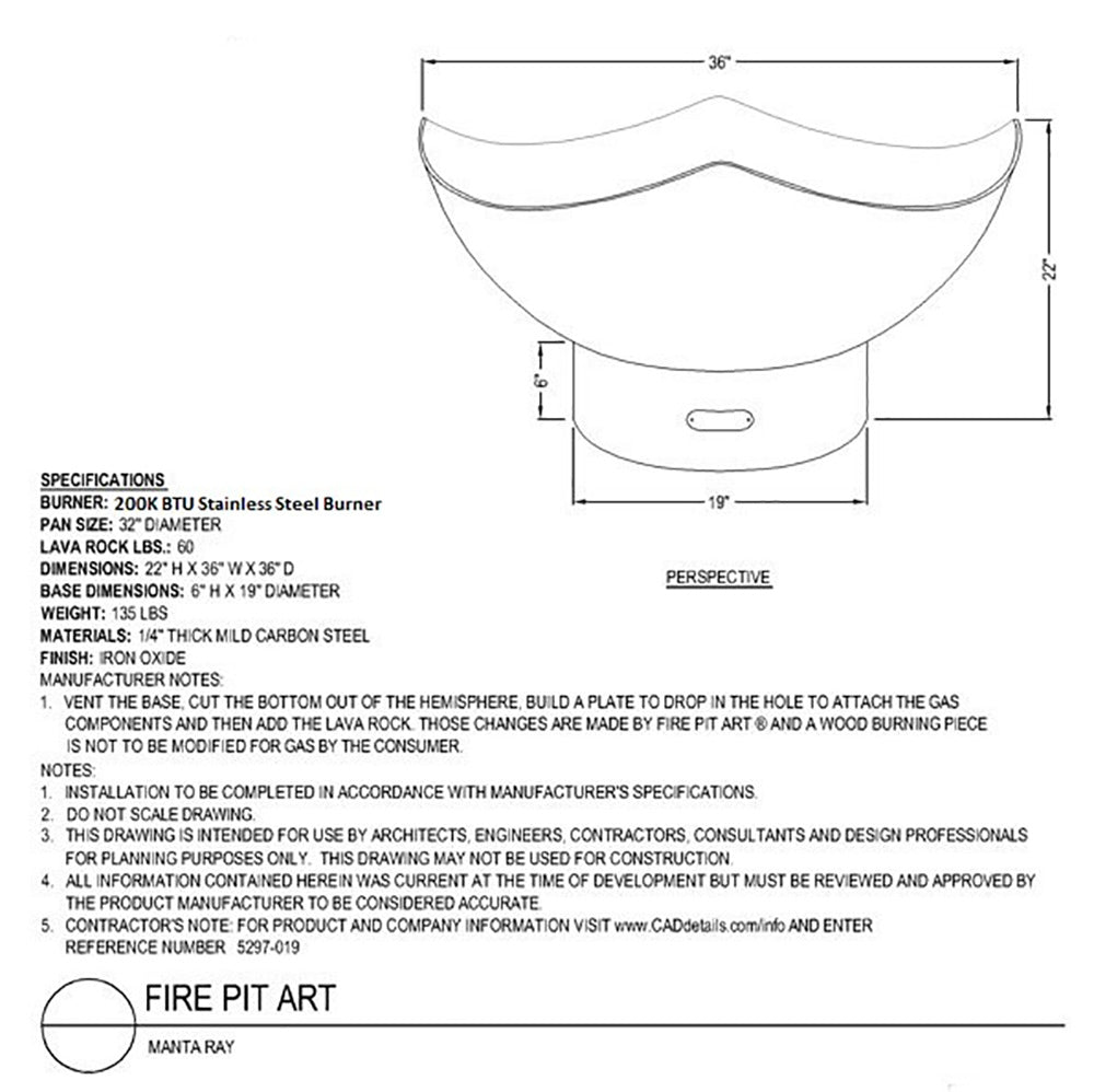 Fire Pit Art MANRC Manta Ray Gas Fire Pit