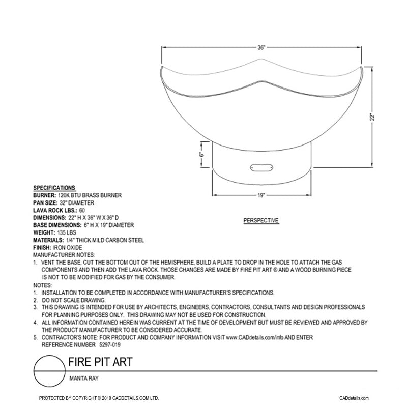 Fire Pit Art Manta Ray Wood Fire Pit