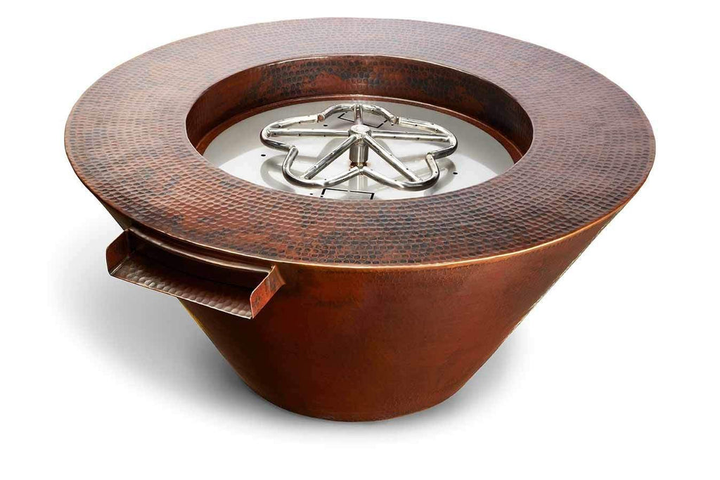 HPC Fire Mesa 32-Inch Round Hammered Copper Gas Fire and Water Bowl