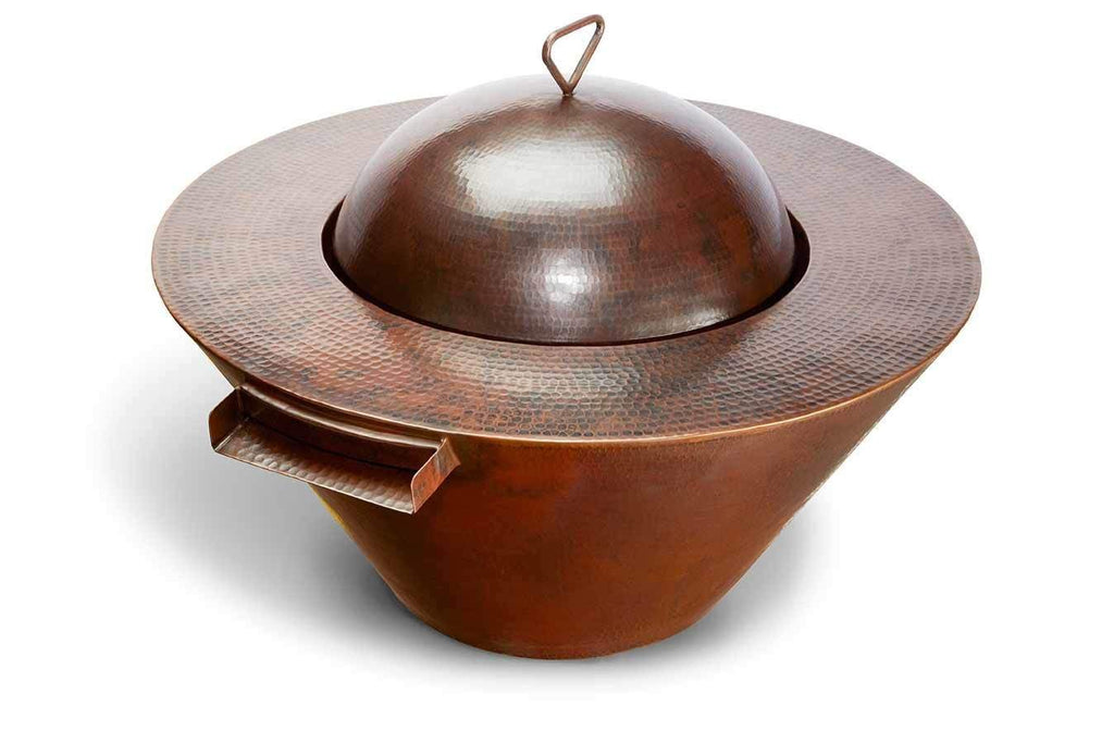 HPC Fire Mesa 32-Inch Round Hammered Copper Gas Fire and Water Bowl