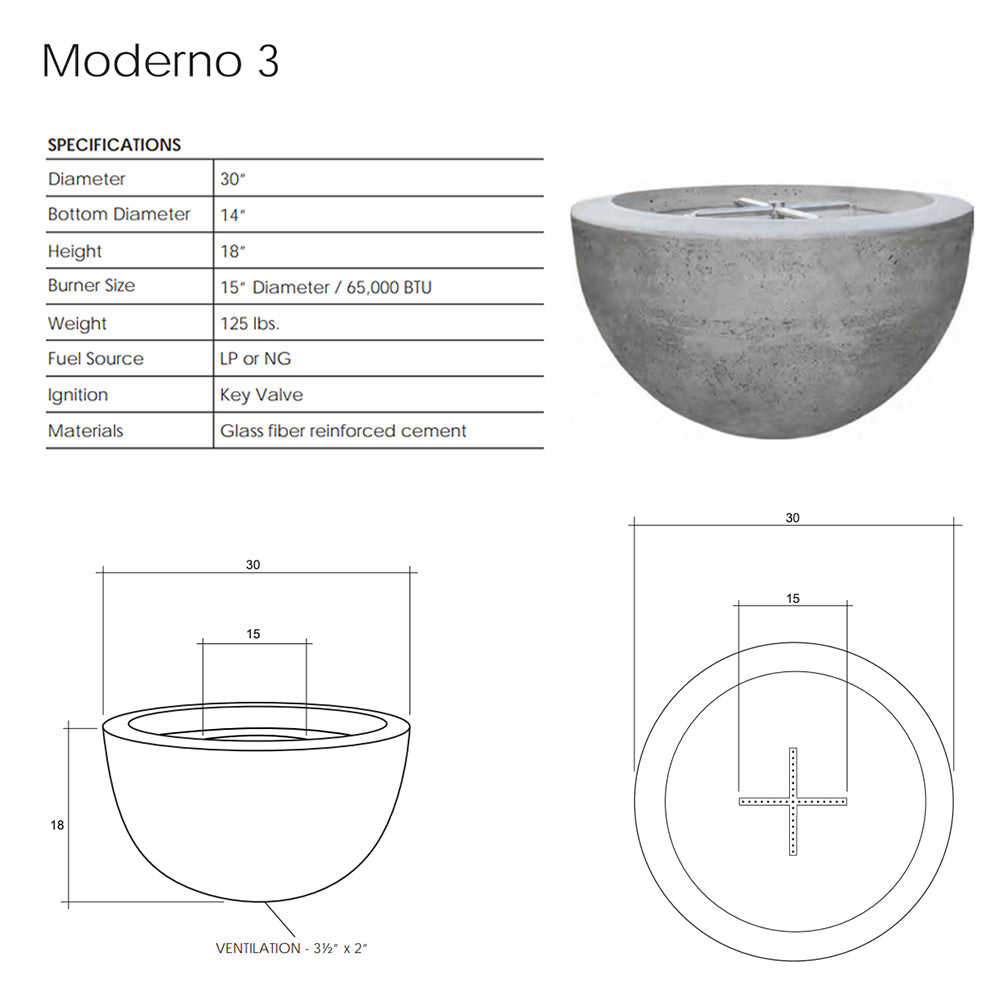 Prism Hardscapes PH-402 Moderno 3 Concrete Gas Fire Pit, 30-Inch