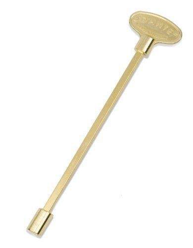 Dante 8-inch universal valve key, gold brass finish with angled handle and head.