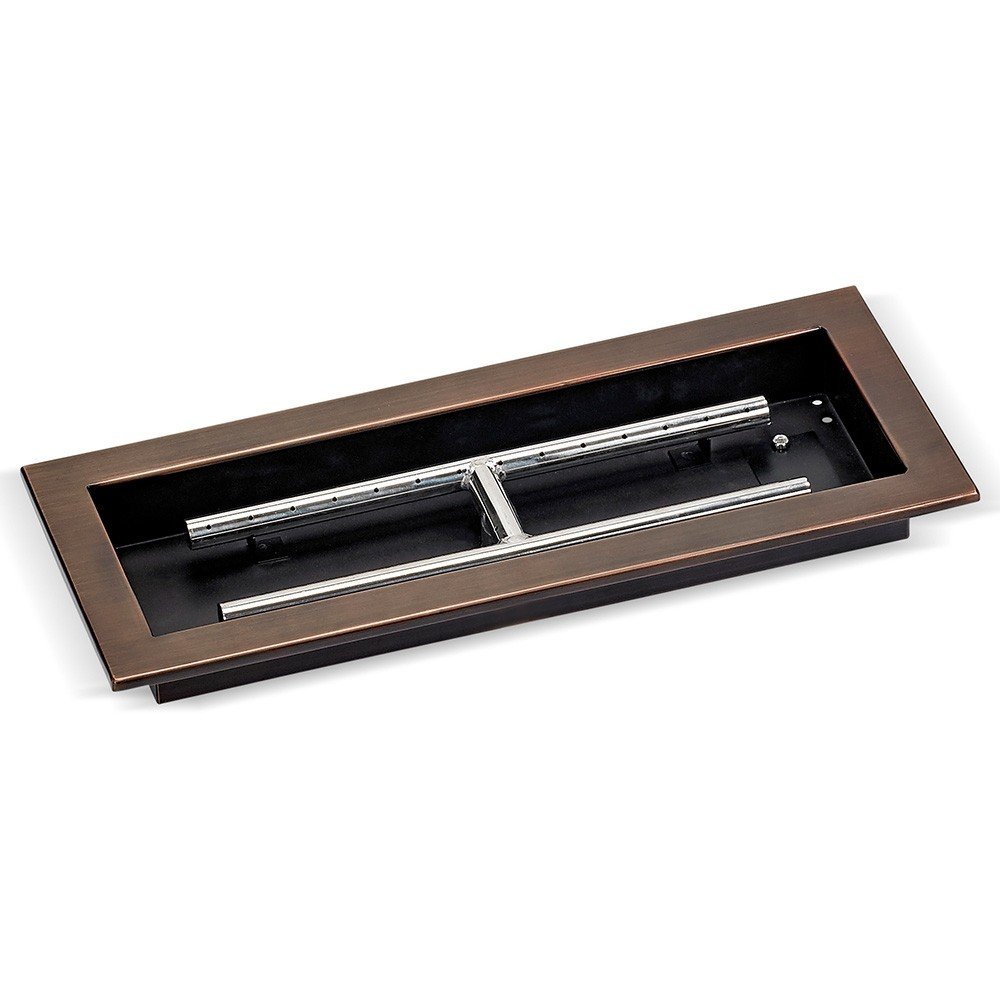 Rectangular oil-rubbed bronze burner pan with two chrome metal tubes and divider