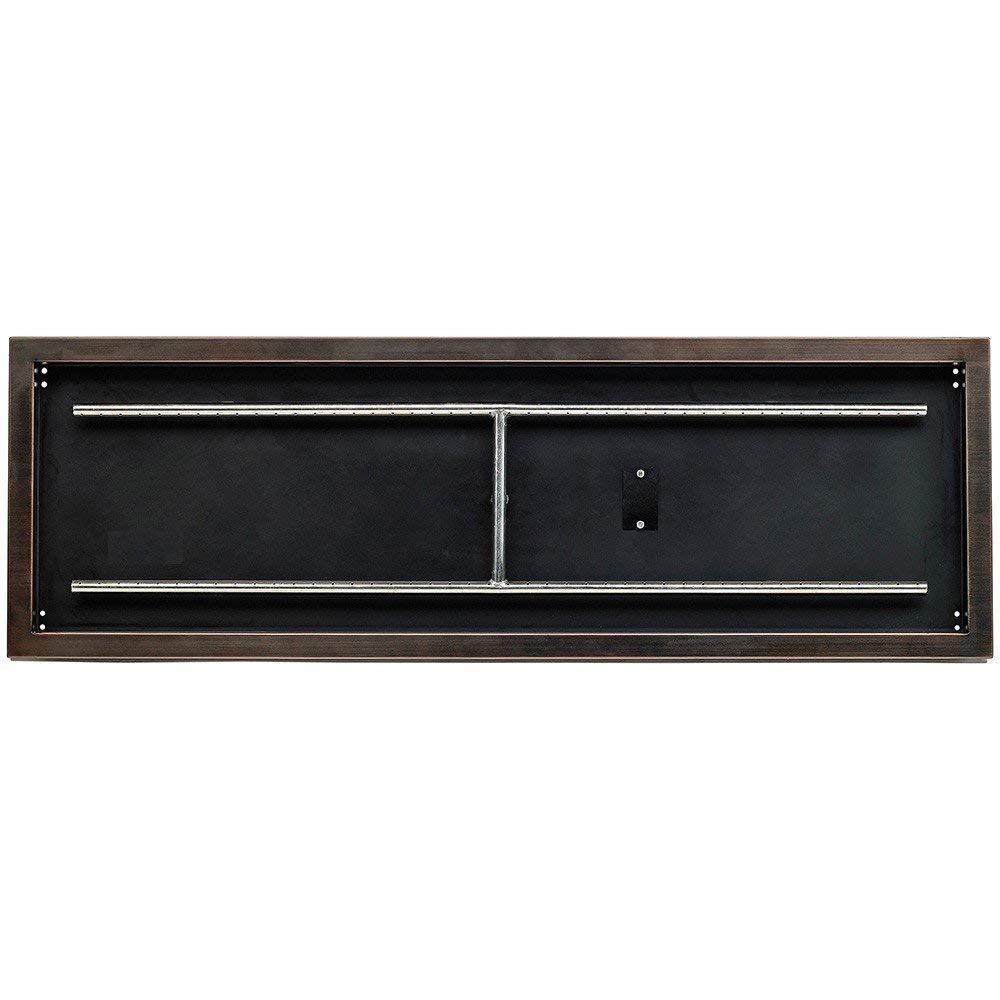 Rectangular burner pan with oil-rubbed bronze frame and two metal tubes across tray