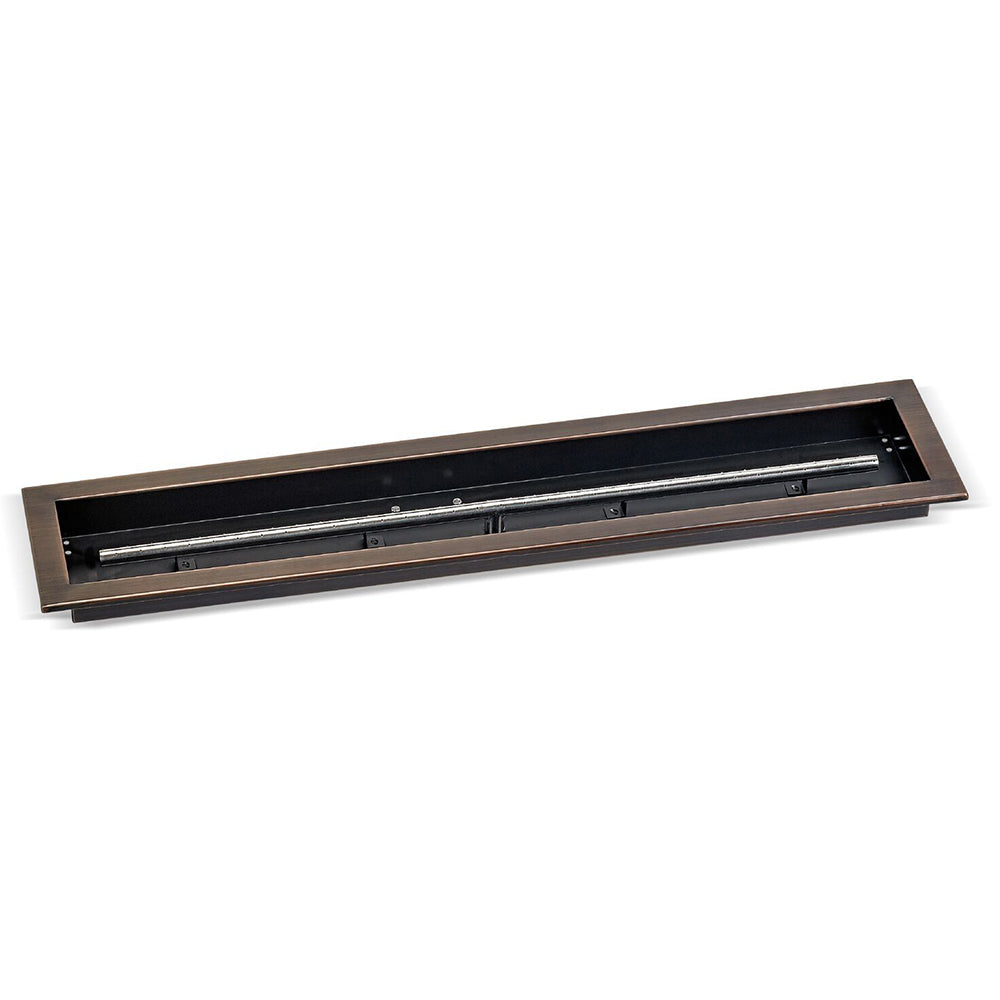 Oil-rubbed bronze fire pit burner tray with black interior channel