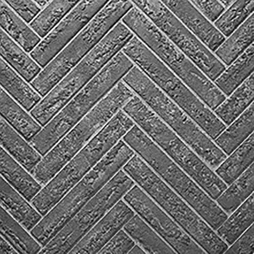 Grey herringbone refractory panel with stacked brick tile pattern and textured finish
