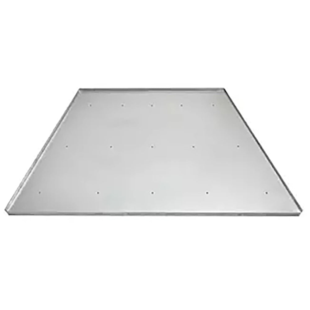 42-inch outdoor drain pan, light gray metal with perforations