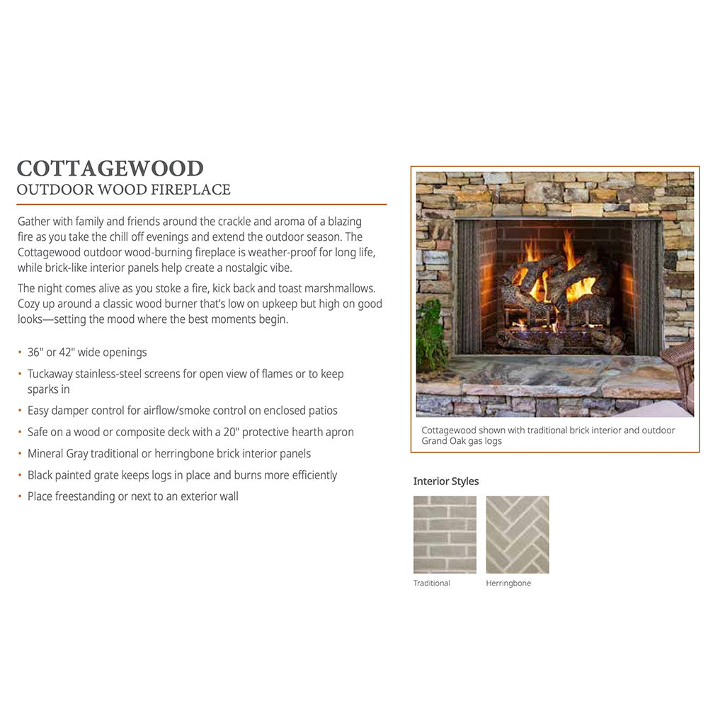 Outdoor Lifestyles Cottagewood 42-Inch Outdoor Firebox with Gas Log Set