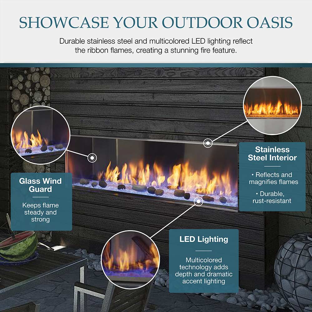 Outdoor Lifestyles Lanai 60-Inch Linear Outdoor Gas Fireplace with IntelliFire Ignition