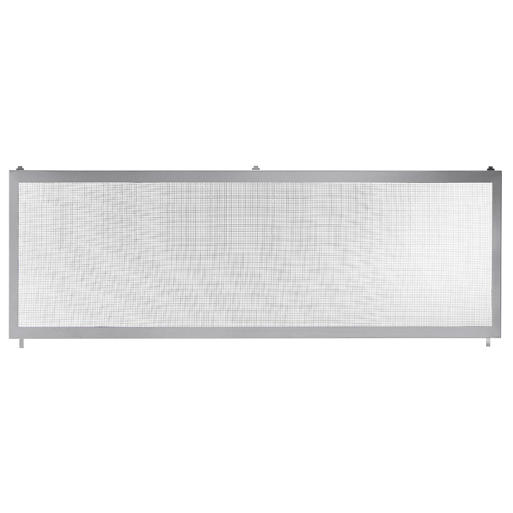 Framed screen barrier with white mesh panel and gray rectangular frame
