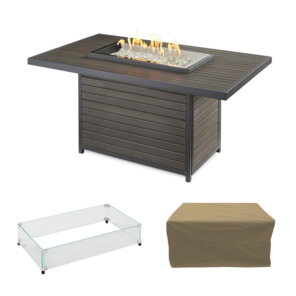 The Outdoor GreatRoom Company Brooks Gas Fire Pit Table, Cover and Wind Guard Bundle