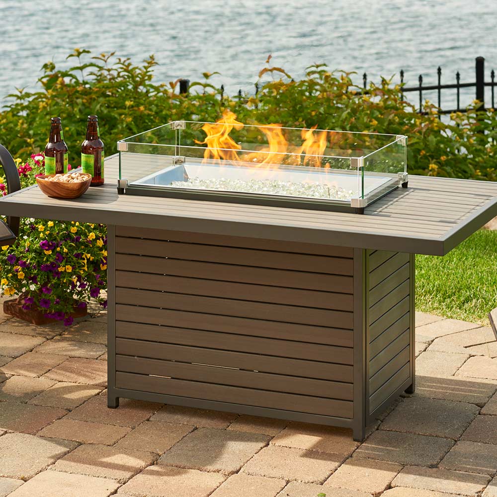 The Outdoor GreatRoom Company Brooks Gas Fire Pit Table, Cover and Wind Guard Bundle