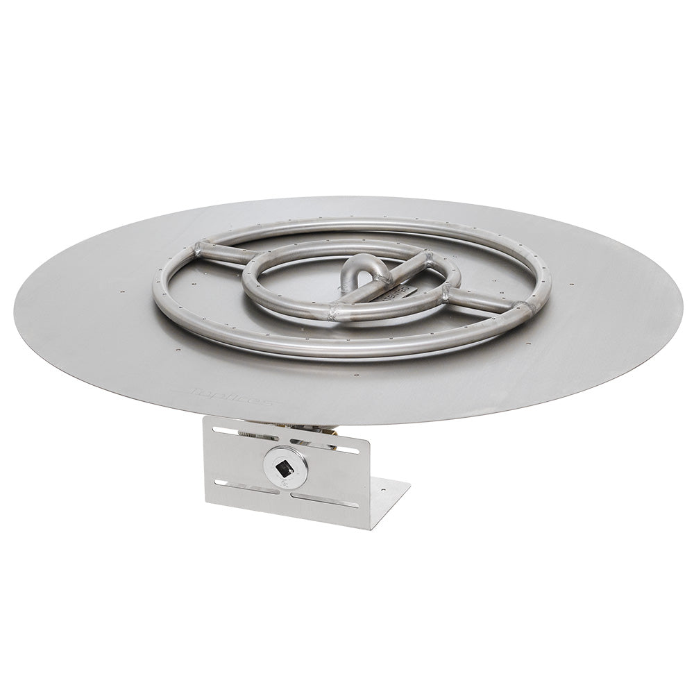 Round gas fire pit burner kit with circular pan and coiled gas line