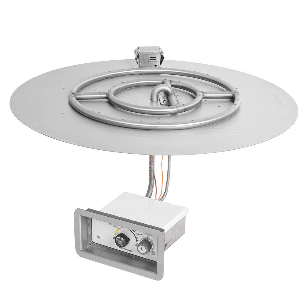 Round gas fire pit burner pan kit with spark igniter and control panel