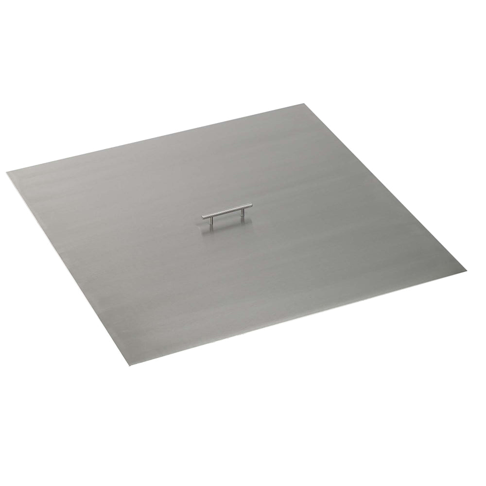 Brushed stainless steel square fire pit cover with small vent panel