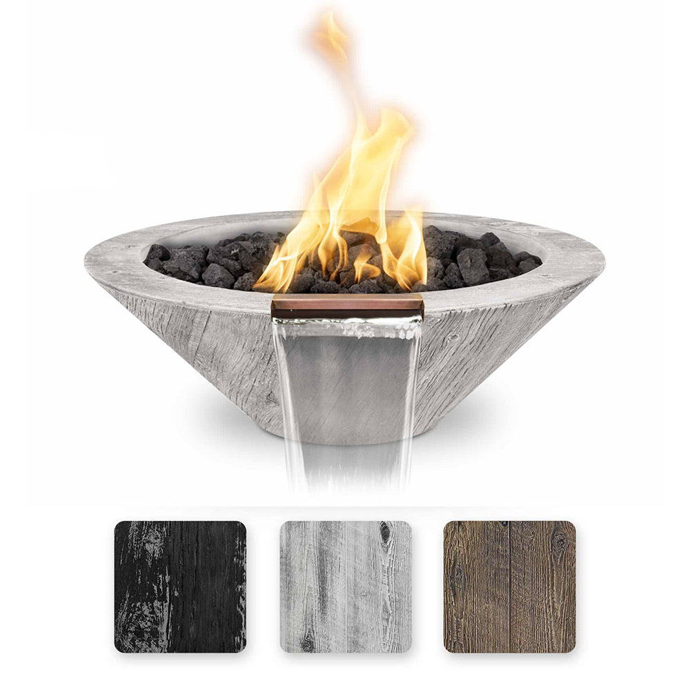 TOP Fires by The Outdoor Plus Cazo 24-Inch Round Wood Grain Concrete Gas Fire and Water Bowl