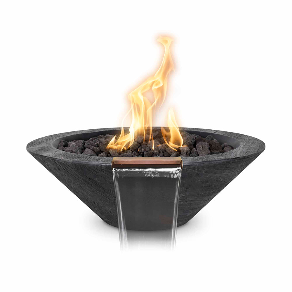 TOP Fires by The Outdoor Plus Cazo 32-Inch Round Wood Grain Concrete Gas Fire and Water Bowl