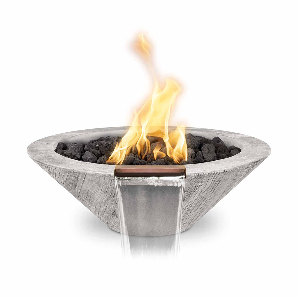 TOP Fires by The Outdoor Plus Cazo 32-Inch Round Wood Grain Concrete Gas Fire and Water Bowl