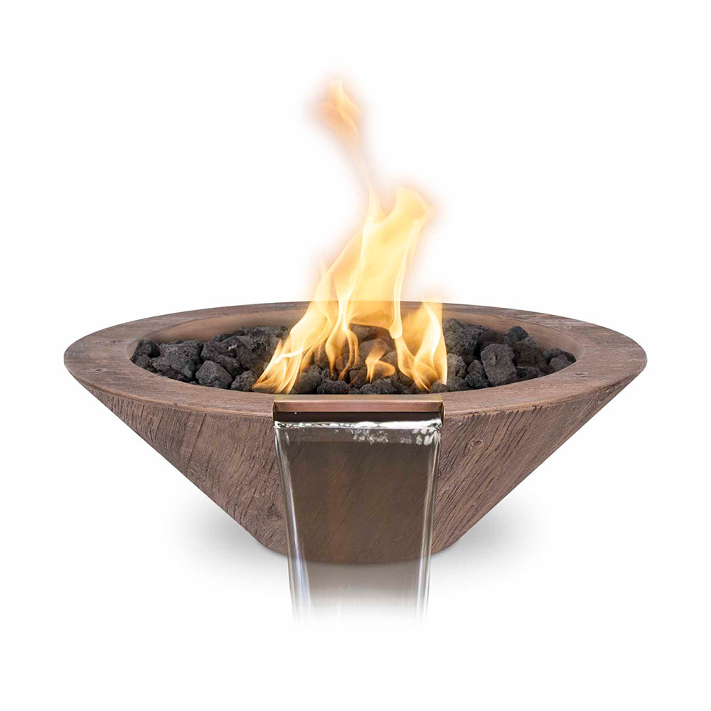 TOP Fires by The Outdoor Plus Cazo 32-Inch Round Wood Grain Concrete Gas Fire and Water Bowl