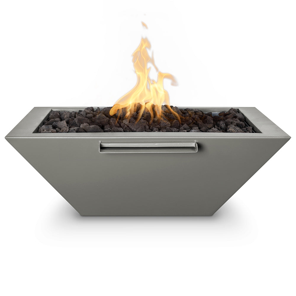 Square gas fire and water bowl with flames, medium gray powder-coated finish