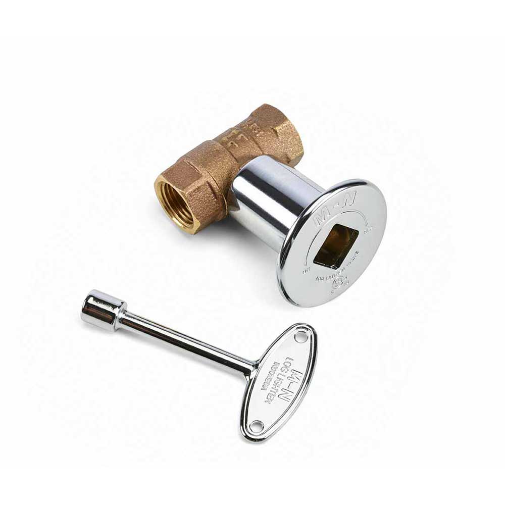 3/4 in full flow ball valve with brass fittings, chrome housing, and lever handle
