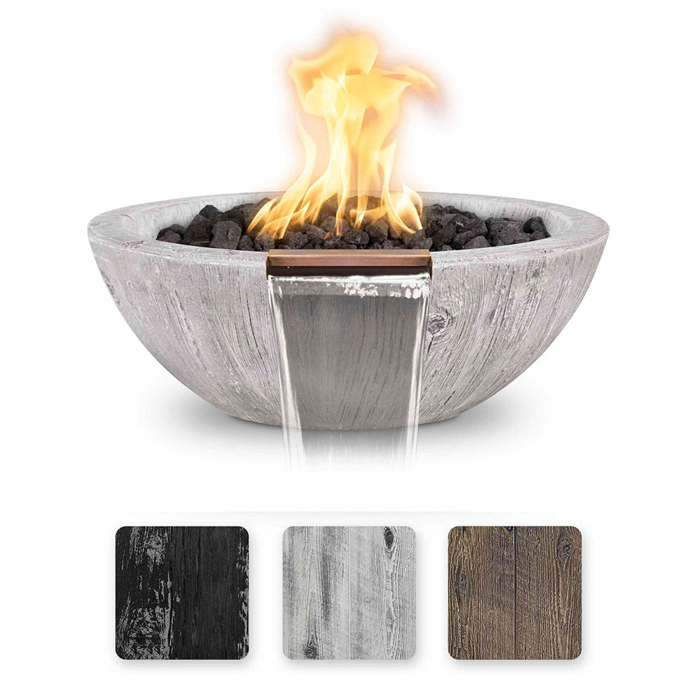 TOP Fires by The Outdoor Plus Sedona 27-Inch Round Wood Grain Concrete Gas Fire and Water Bowl