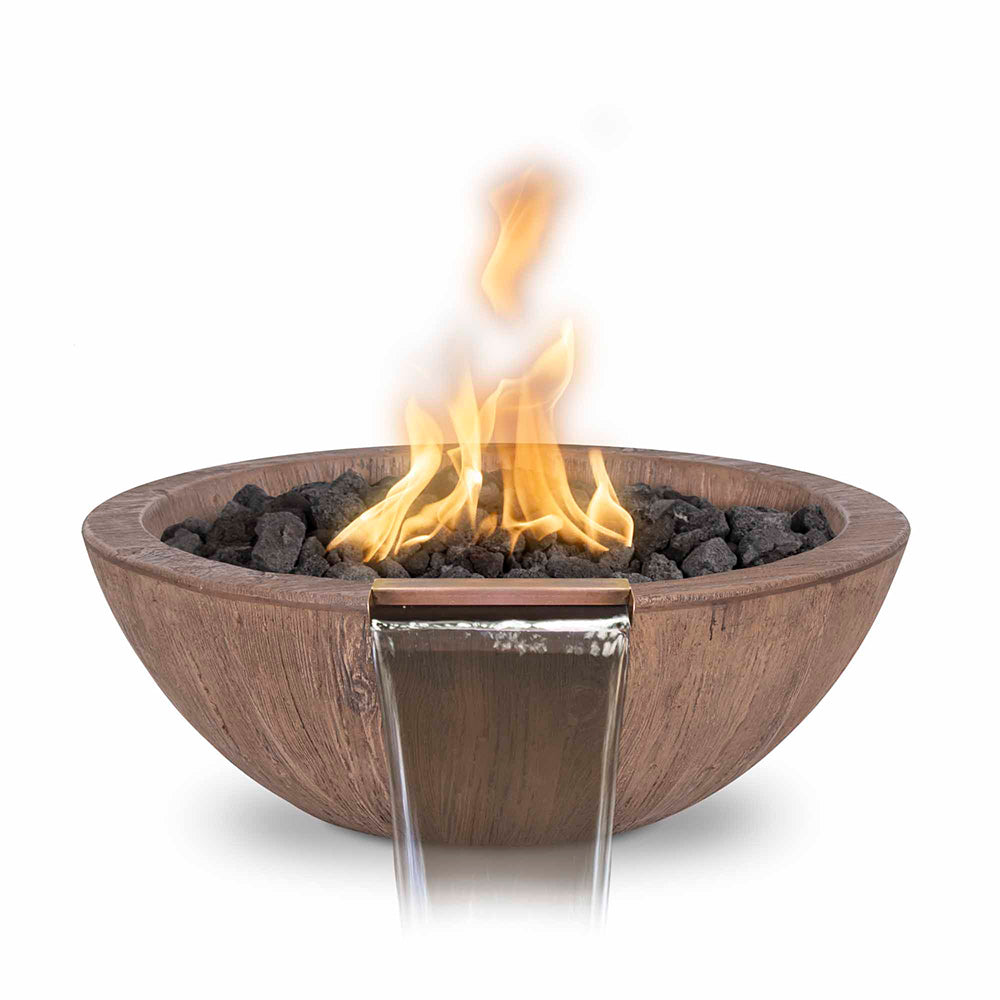 TOP Fires by The Outdoor Plus Sedona 27-Inch Round Wood Grain Concrete Gas Fire and Water Bowl