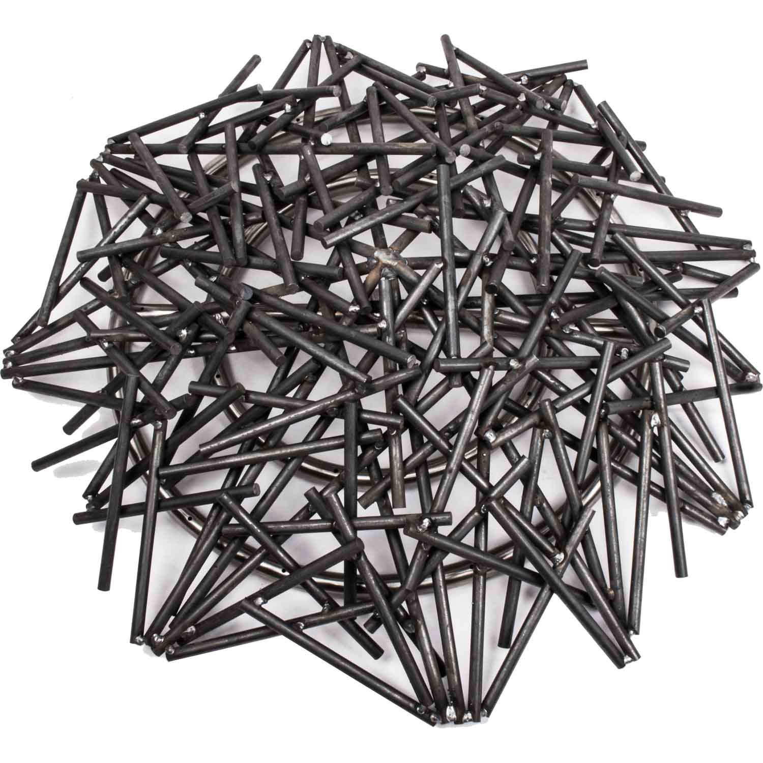 Mild steel bird's nest burner with interwoven metal rod grid structure