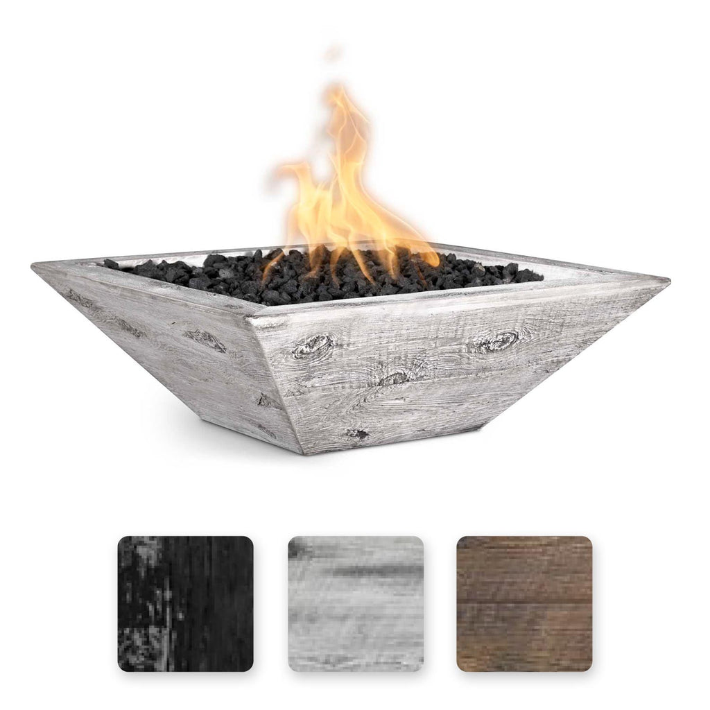 TOP Fires by The Outdoor Plus Maya 30-Inch Square Wood Grain Concrete Gas Fire Bowl
